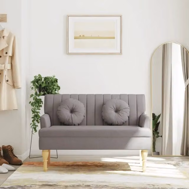 Panca con Cuscini vidaXL in Tessuto Beige e Grigio con Braccioli in Legno e MDF L: 113 cm, P: 64,5 cm, H: 75,5 cm