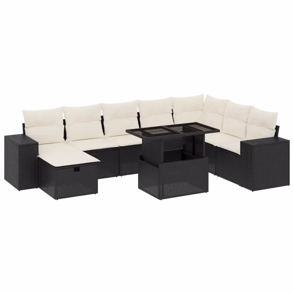 Set di divani da giardino vidaXL in polyrattan nero con 9 pezzi e cuscini inclusi – 2