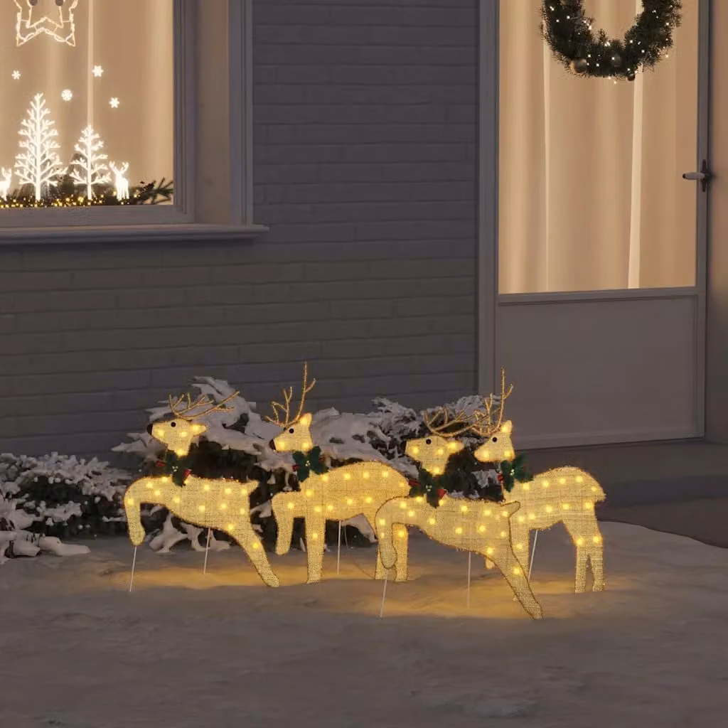Set di 4 renne decorative con illuminazione LED vidaXL, colore oro, H x L x P: 65 x 45 x 19 cm