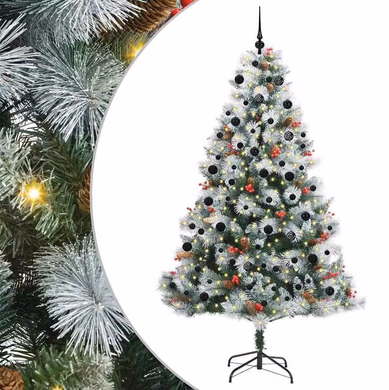 Albero di Natale artificiale, verde e bianco, 240 cm, realizzato in PVC, metallo e plastica