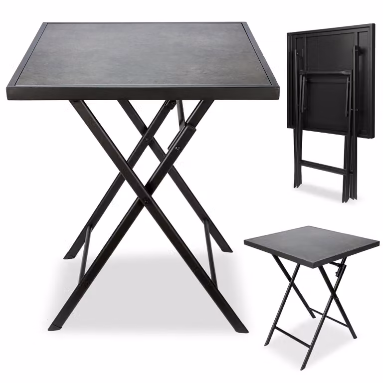 Tavolo da giardino BRUBAKER Bergamo - tavolo da balcone 58 x 58 cm resistente alle intemperie - tavolino pieghevole in metallo - tavolo da campeggio quadrato con aspetto in pietra - tavolo pieghevole