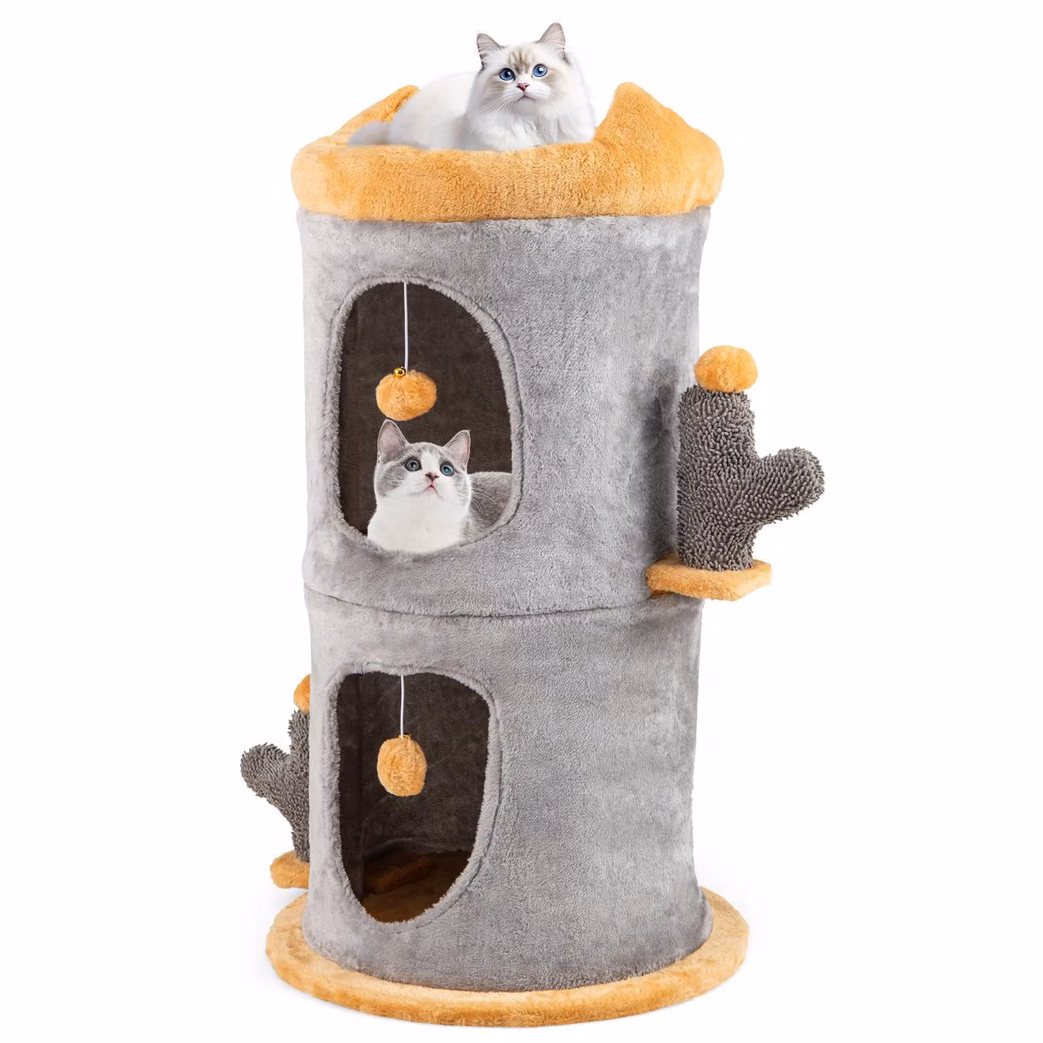 COSTWAY Ø48 x 83 cm botte tiragraffi, botte da gioco con 2 grotte per gatti, design separato, letto per gatti, 2 palline&pali, albero per gatti tiragraffi, casa per gatti grigio
