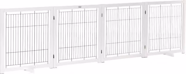 Cancello per cani in legno e acciaio, bianco, 305 x 35,5 x 82 cm
