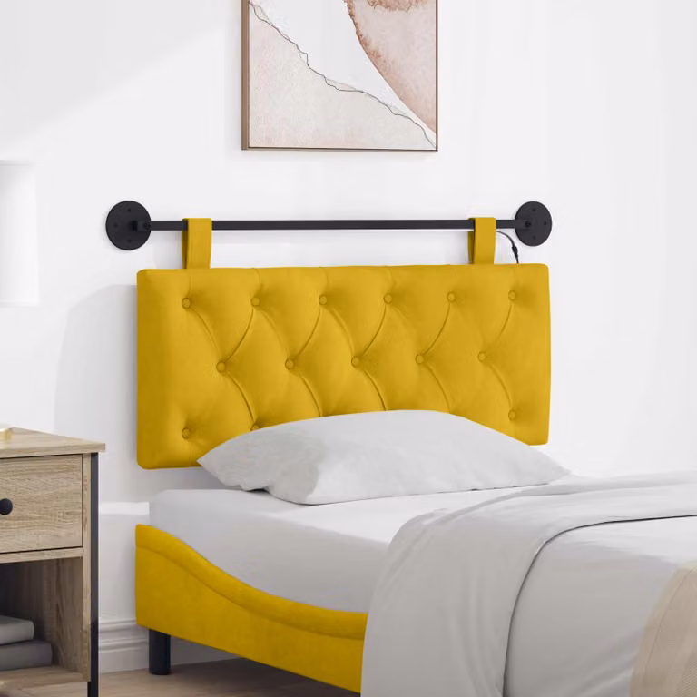 Testiera sospesa vidaXL in velluto giallo con illuminazione integrata e pannello imbottito