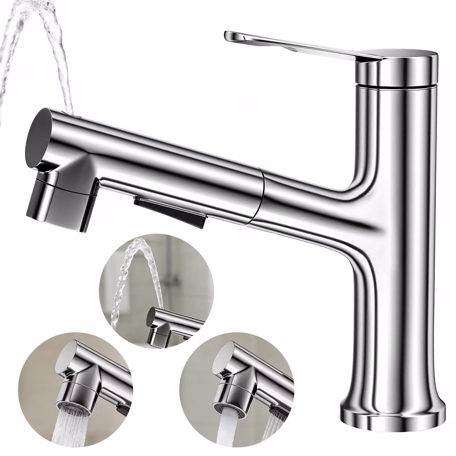 Rubinetto per lavabo con doccetta estraibile, dotato di 2 getti
