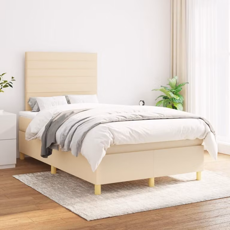 Maison Exclusive - Giroletto a Molle con Materasso Crema 120x200 cm in Tessuto