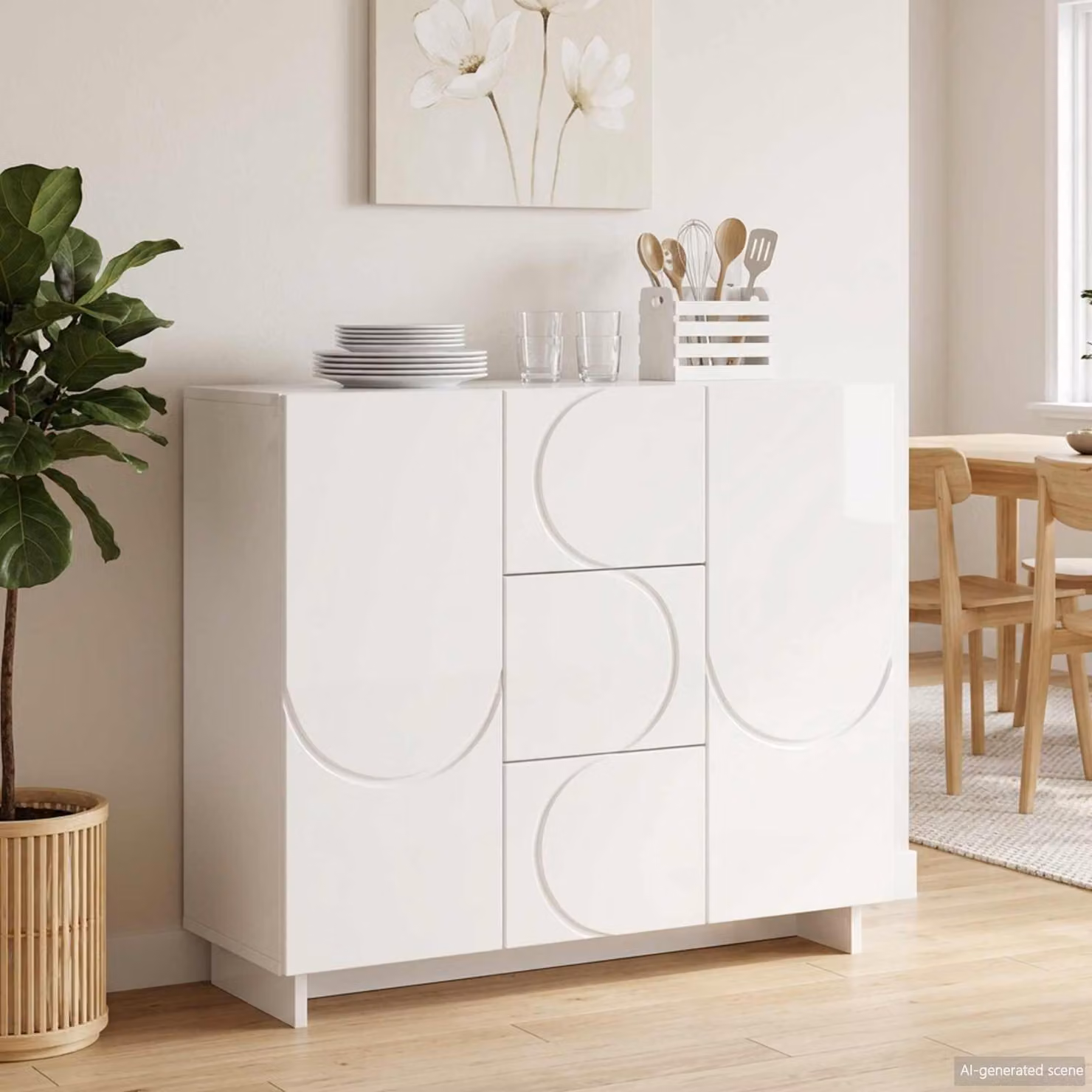 Credenza moderna vidaXL in legno ingegnerizzato MDF bianco lucido L: 85,5 cm, P: 31 cm, H: 75 cm