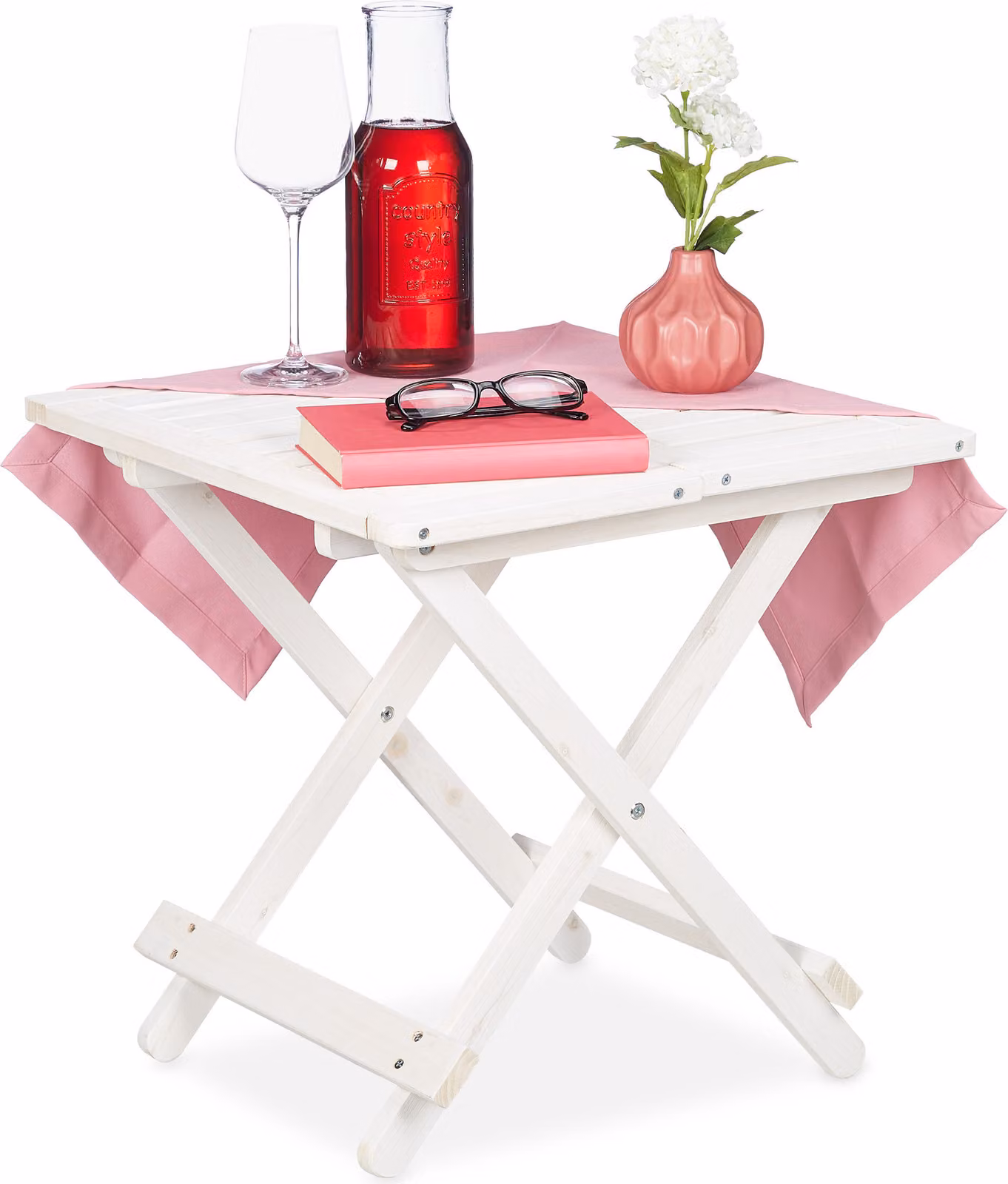Tavolino pieghevole in legno Relaxdays, per soggiorno, balcone e terrazza, portatile, robusto, tavolino di servizio L x P x A: 50x50x50 cm, bianco