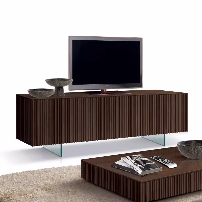 Porta TV contemporaneo Mobili 2G in legno di frassino marrone con 3 ante e gambe in vetro L: 166 cm, P: 47 cm, H: 60 cm – 3