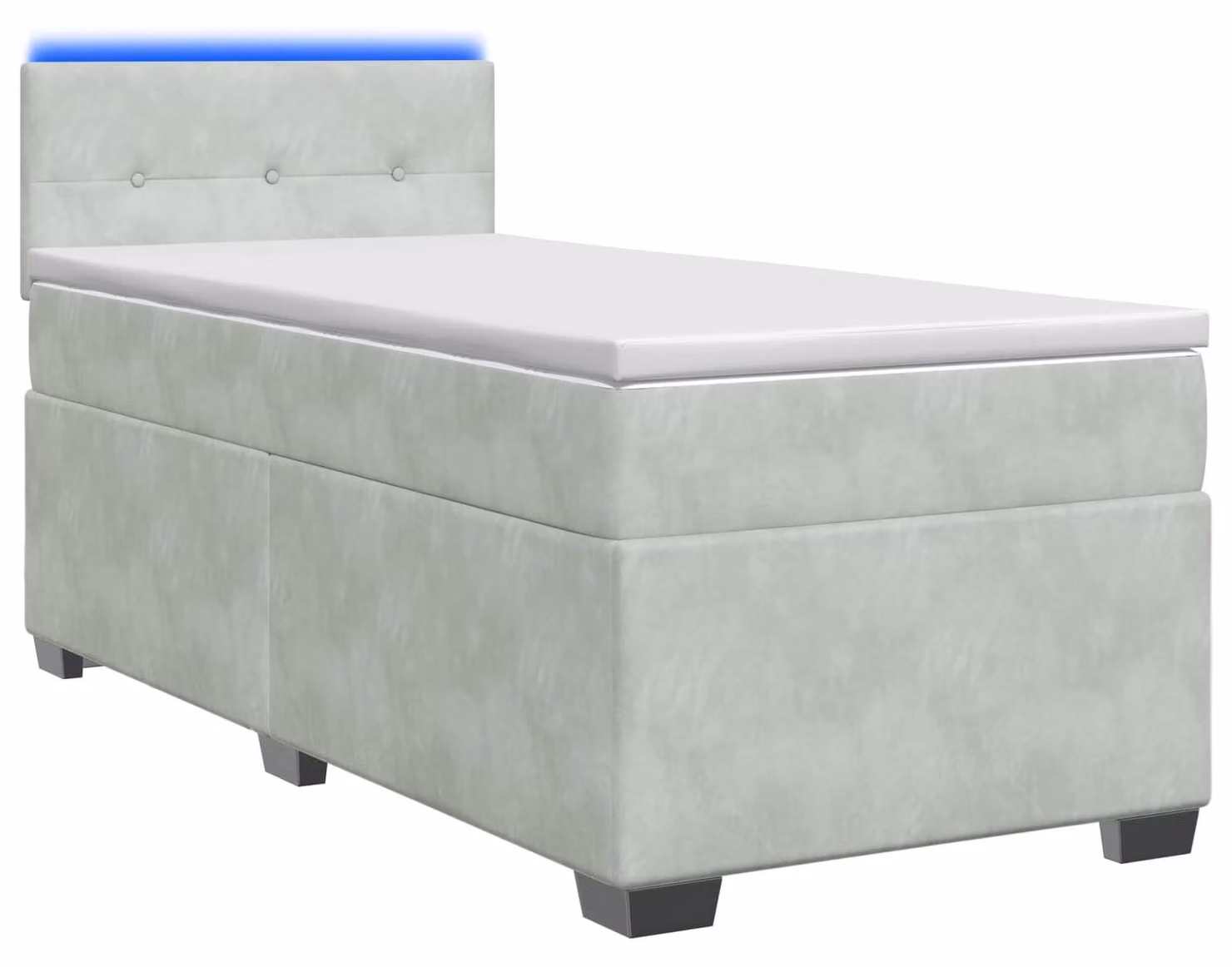 Letto contenitore con rete e materasso, colore grigio chiaro, 100 x 200 cm, rivestito in velluto