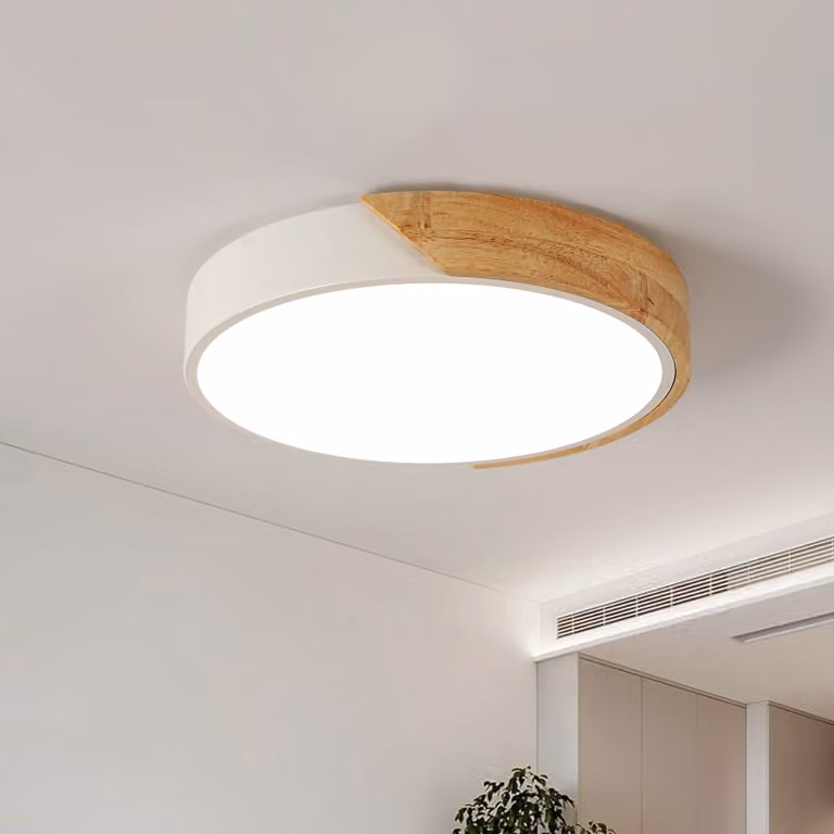 Pannello luminoso a LED per soffitto, legno, 30W, rotondo, bianco, 4500K (bianco neutro), 30cm – Bianco, 30W, 4500K