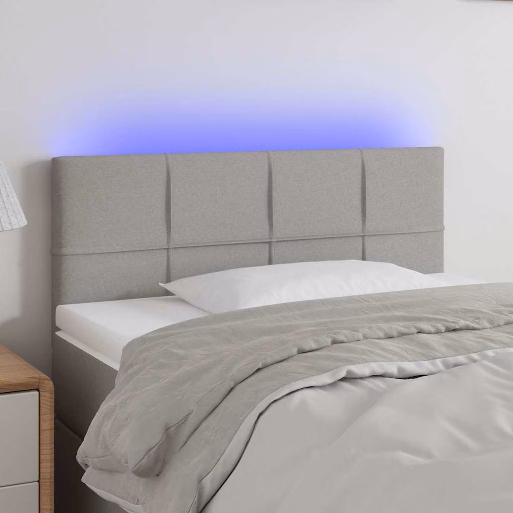 Testiera per letto vidaXL in tessuto grigio con illuminazione LED e porta USB, L 100 cm, P 5 cm, H 78-88 cm