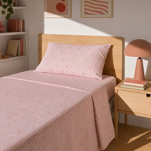 Completo letto singolo righe fiocchi corallo