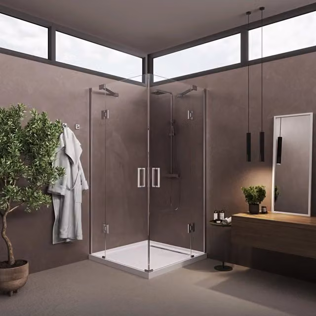Box doccia angolare 70x80 cm apertura due ante battenti H200 cm cristalli trasparente 6mm GINO Cromato