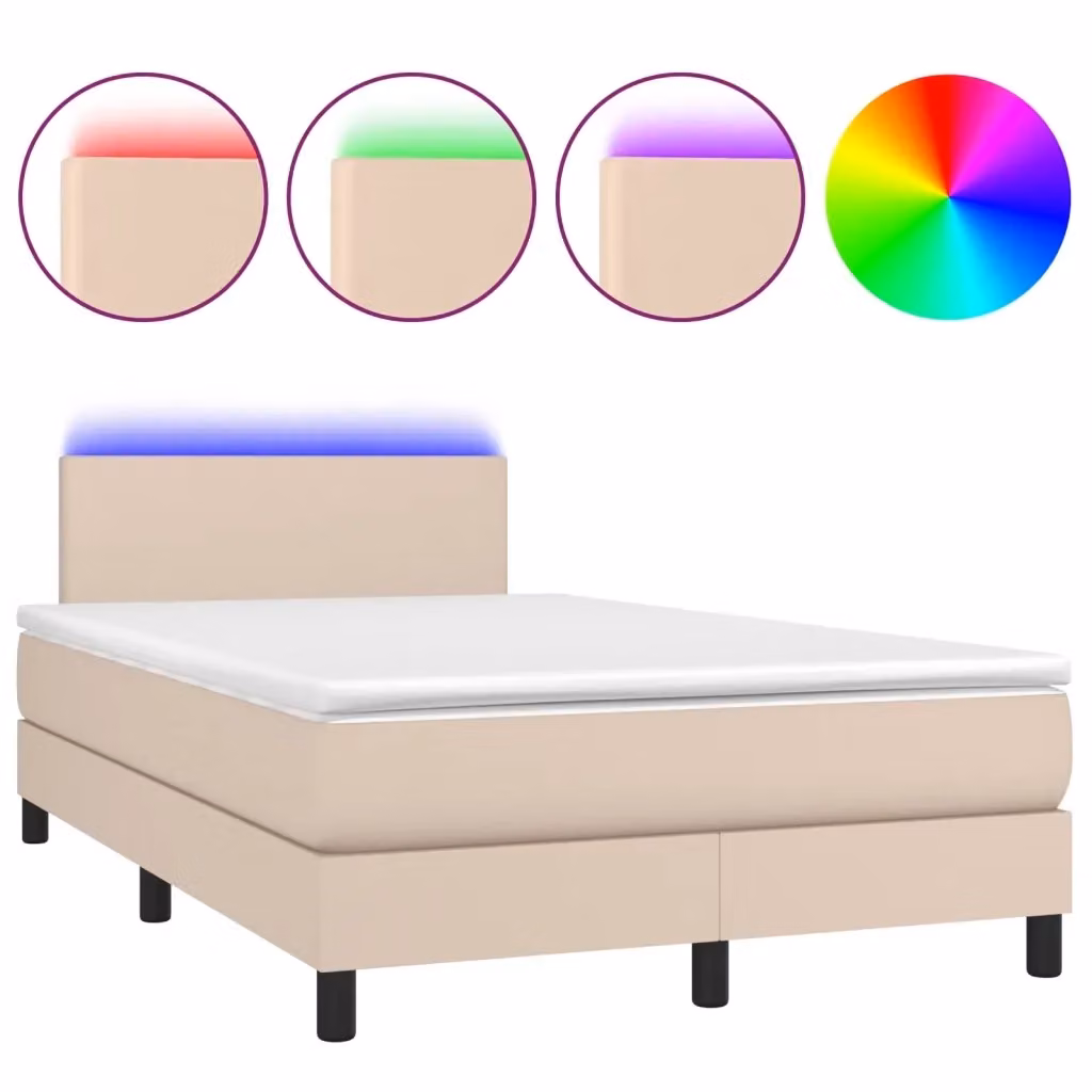 Letto con contenitore a molle e illuminazione LED vidaXL in similpelle color cappuccino L: 120 cm, P: 200 cm – 2