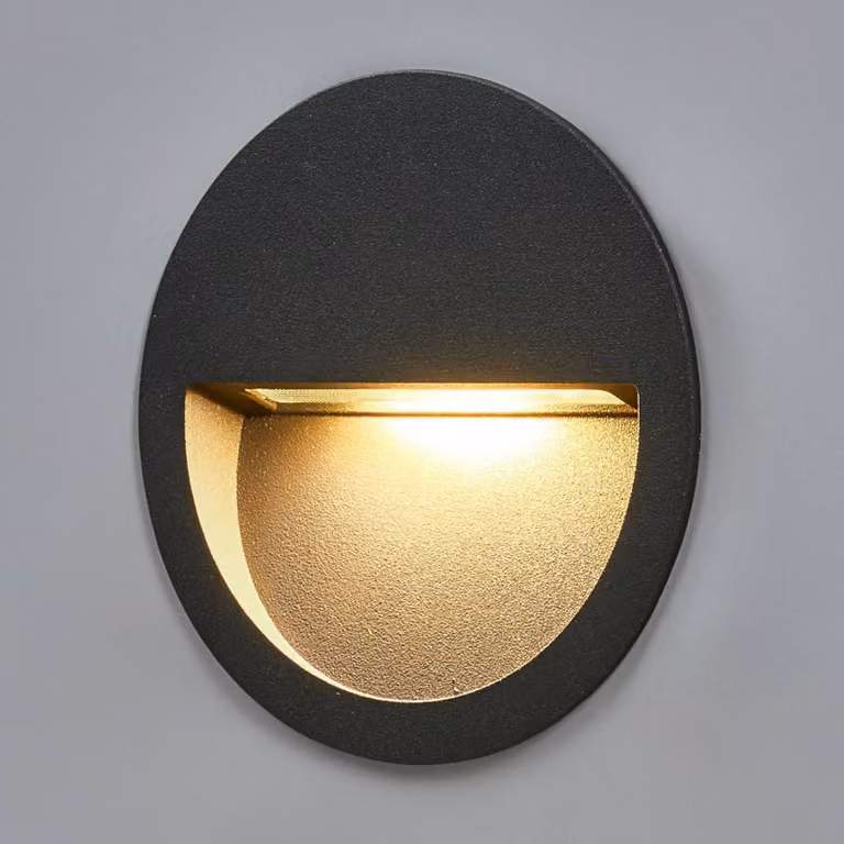 Lucande applique a LED da incasso Loya, Ø 11,5 cm, grigio, IP54 Loya, Nero, Alluminio, Moderno, Applique da esterni