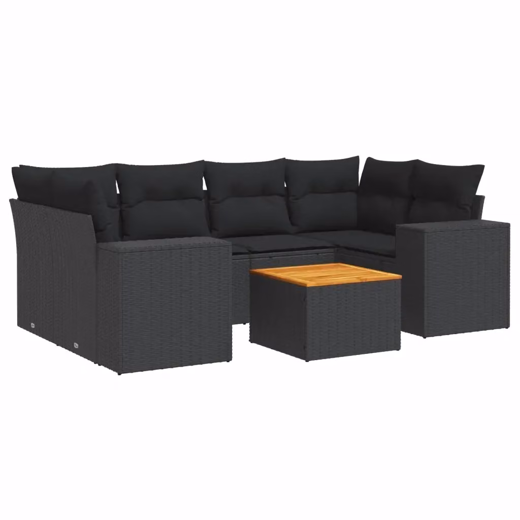 Set Divani da Giardino a L vidaXL in Polyrattan Nero con 7 Cuscini e Tavolino da Esterno – 2