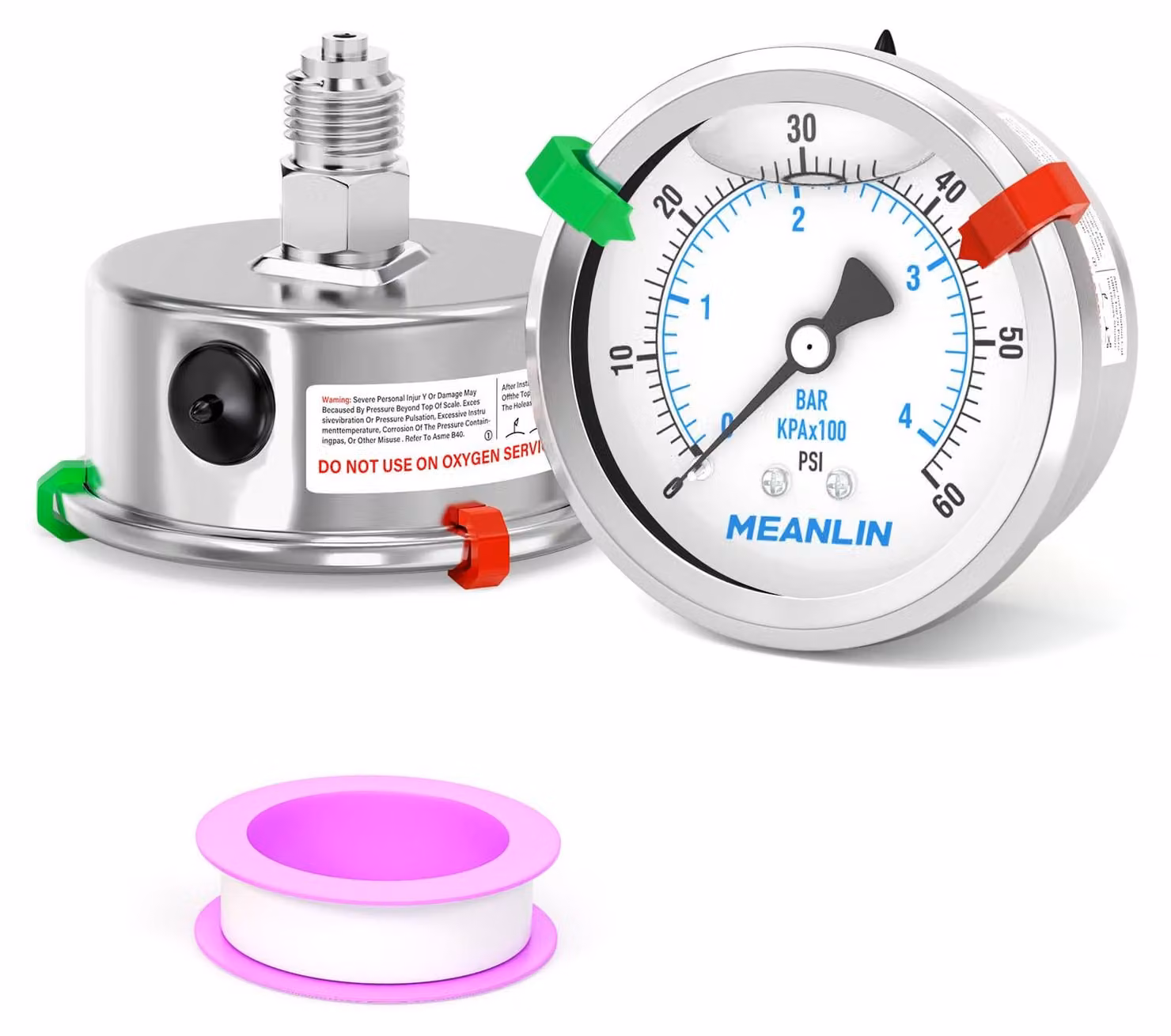 Manometro 0-4 bar / 0-60 psi, attacco 1/4" BSP, quadrante da 2,5", acciaio inossidabile
