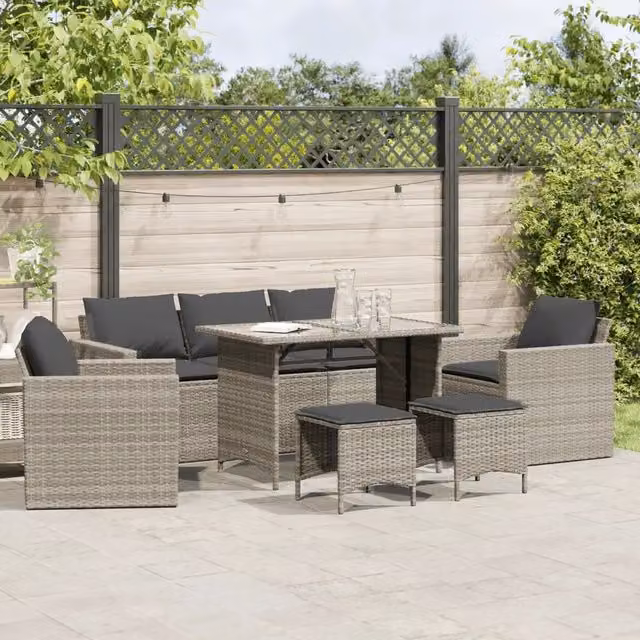 Set Divano da Giardino 6pz con Cuscini Grigio Chiaro Polyrattan 3213554