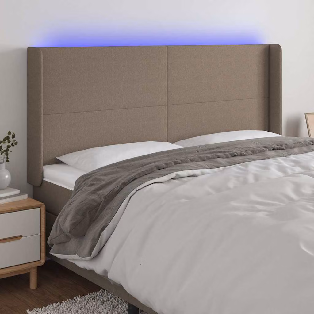Testiera con LED e porta USB vidaXL in tessuto beige, L: 203 cm, P: 16 cm, H: 118/151 cm – 1