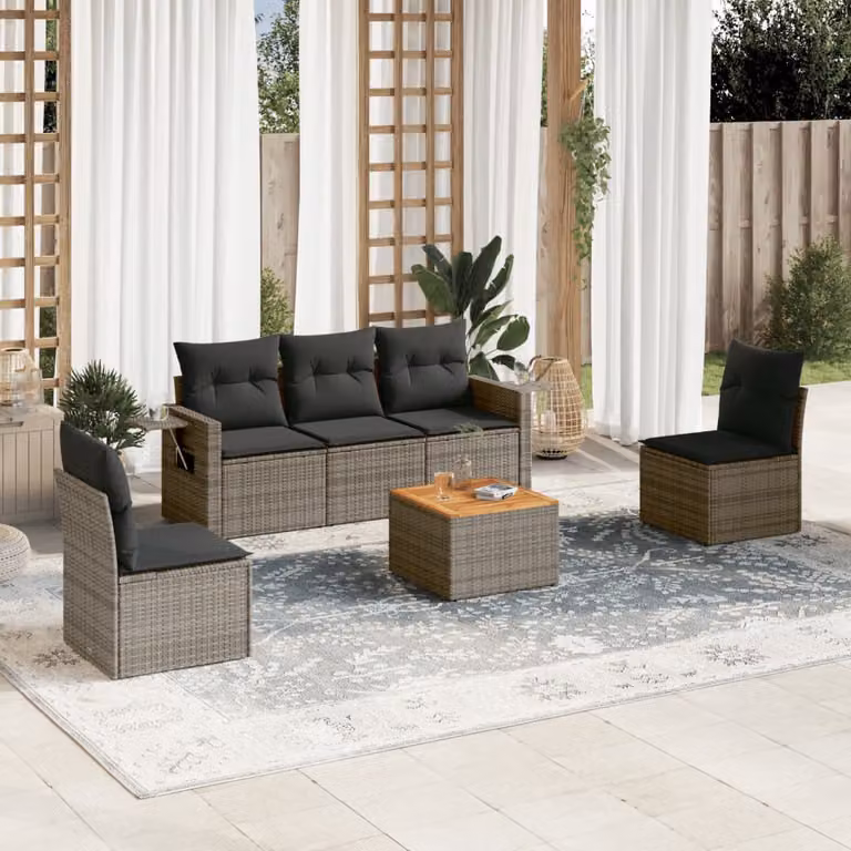 vidaXL Set Divano da Giardino 6 pz in Polyrattan Grigio con Cuscini Imbottiti e Tavolino