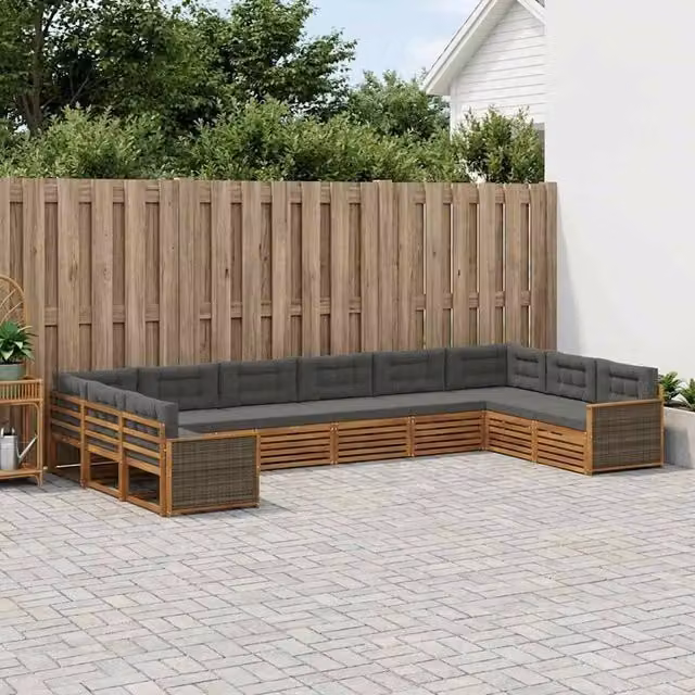 Set di divani da giardino vidaXL in legno di acacia massello con cuscini grigi a forma di L con lato sinistro – 1