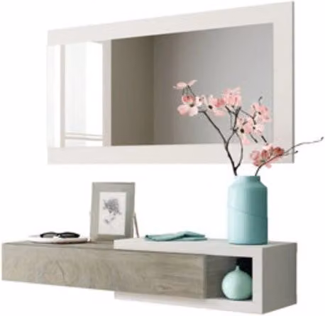Kit Ingresso Noon Fores Habitat con Specchio e 1 Cassetto Bianco Quercia