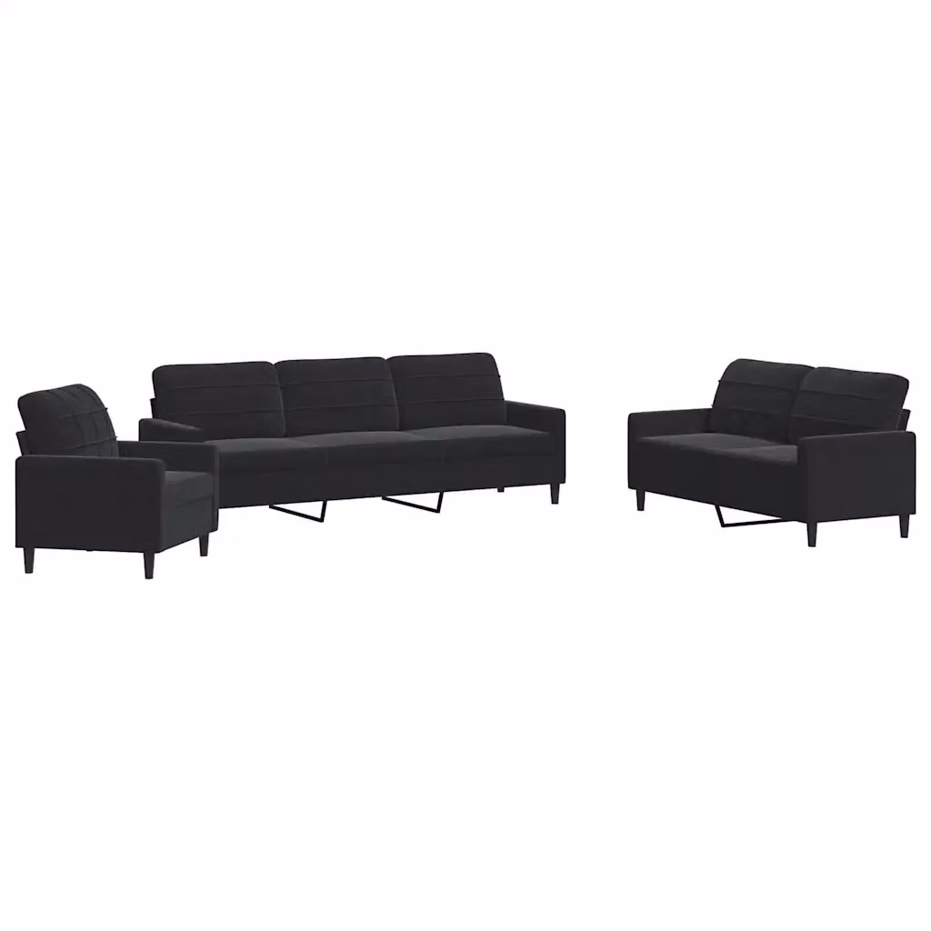Set di divani moderno vidaXL in velluto nero composto da divano a 3 posti, divano a 2 posti, pouf e cuscini con struttura in metallo per il tuo soggiorno – 2