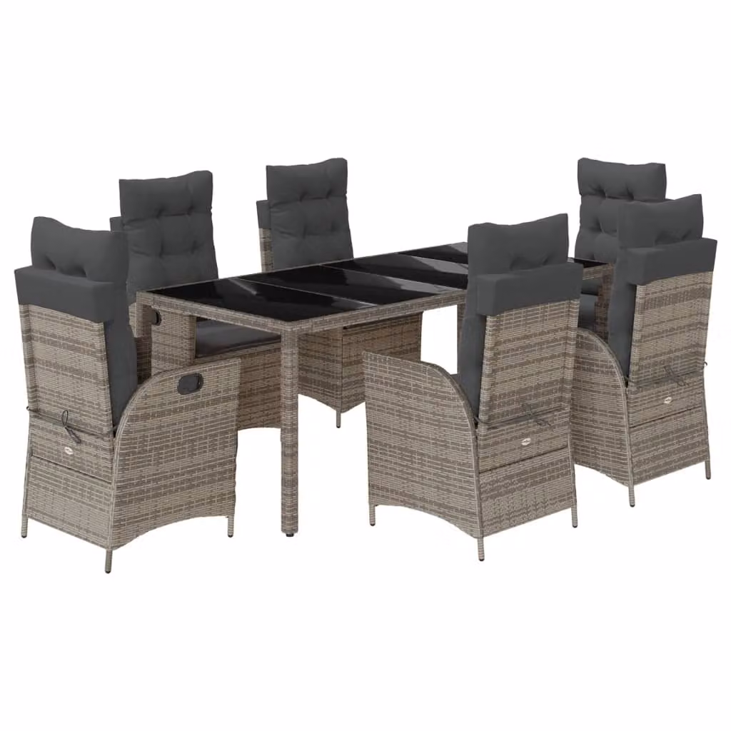 Set da Pranzo da Giardino 7 pz con Cuscini in Polyrattan Grigio