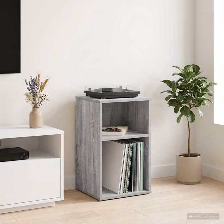 vidaXL Mobile porta vinili Sonoma grigio L: 38 cm, P: 33 cm, H: 61 cm