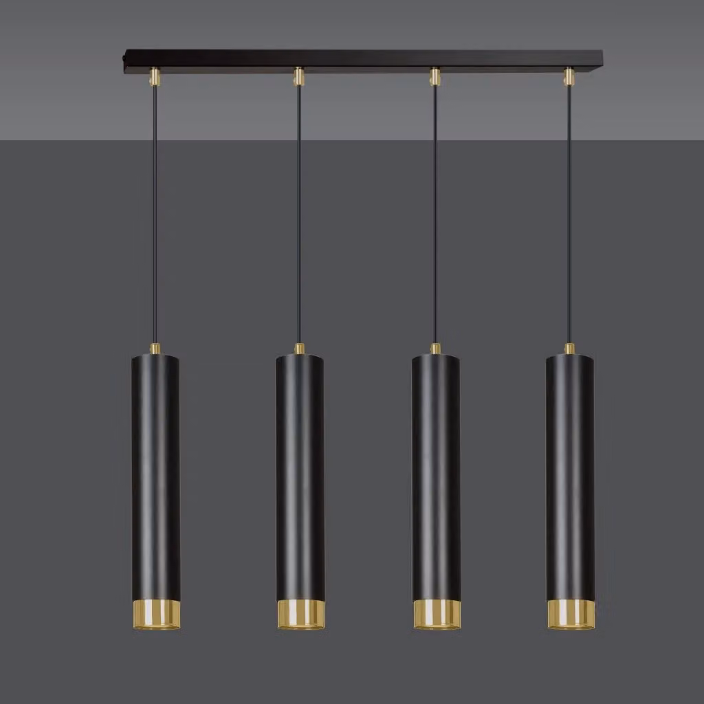 Lampadario a sospensione moderno Emibig KIBO in metallo nero e oro con 4 lampadine GU10 dimmerabile e altezza regolabile – 2