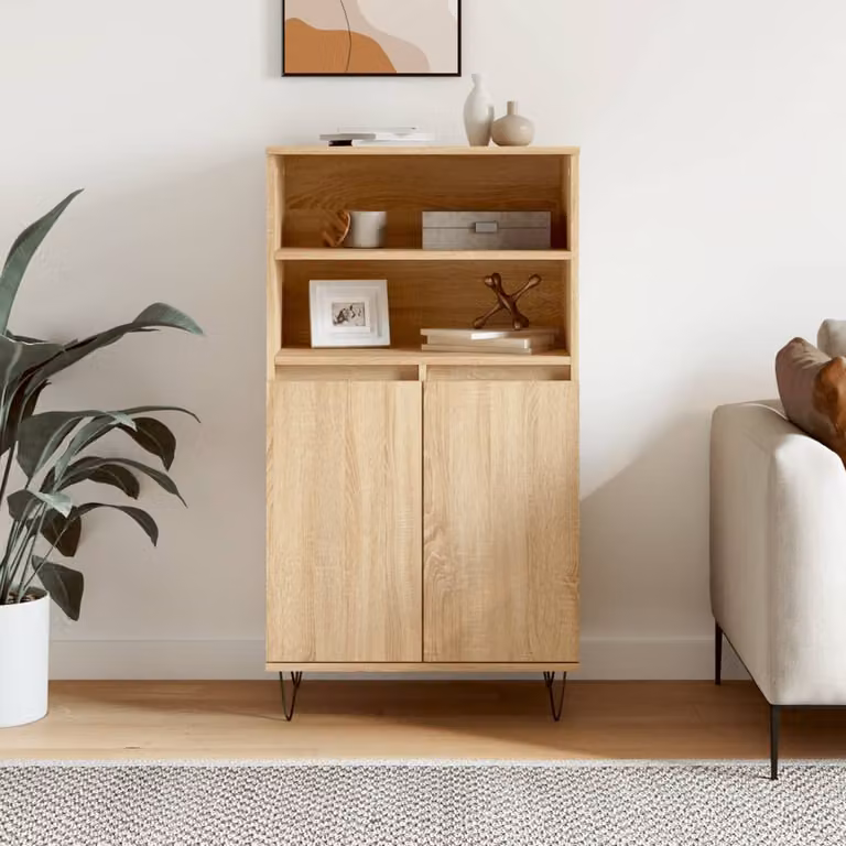 Credenza in stile industriale vidaXL in legno multistrato e metallo, colore Rovere Sonoma, L: 60 cm, P: 36 cm, H: 110 cm