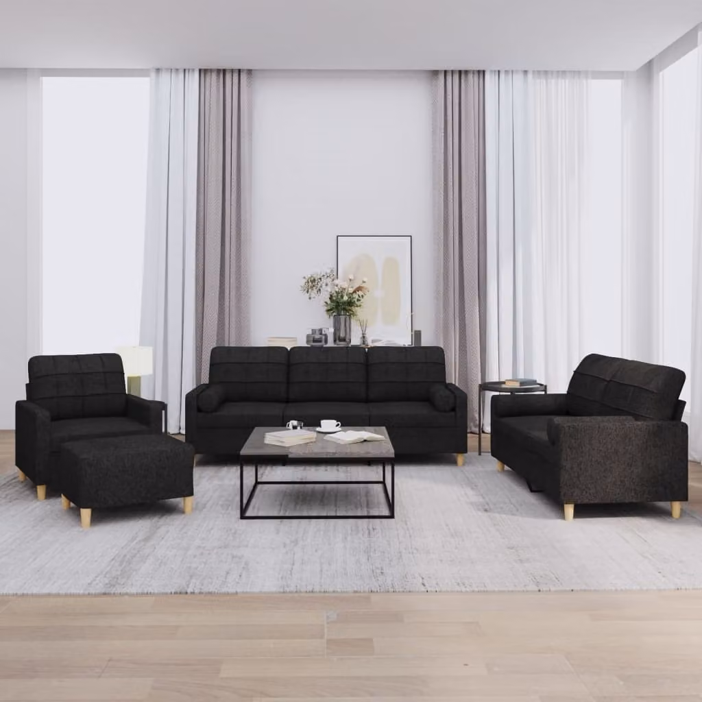 Maison Exclusive - Set divano 4 pezzi con cuscini, tessuto nero
