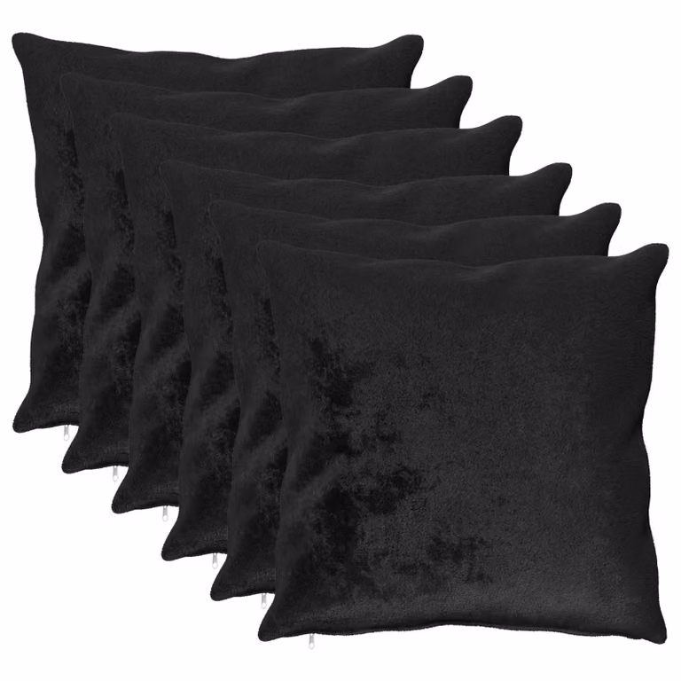 Set di 6 federe vidaXL HEERLEN in flanella di poliestere, colore nero, 60 x 60 cm