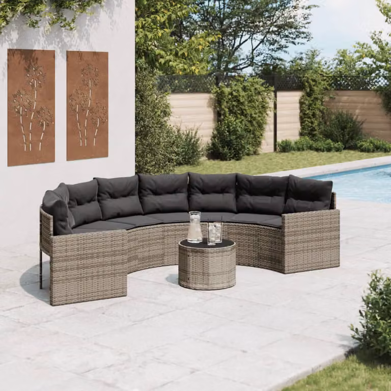 Set da giardino vidaXL a forma di U con divano a 3 posti, tavolino da caffè e cuscini, colore grigio