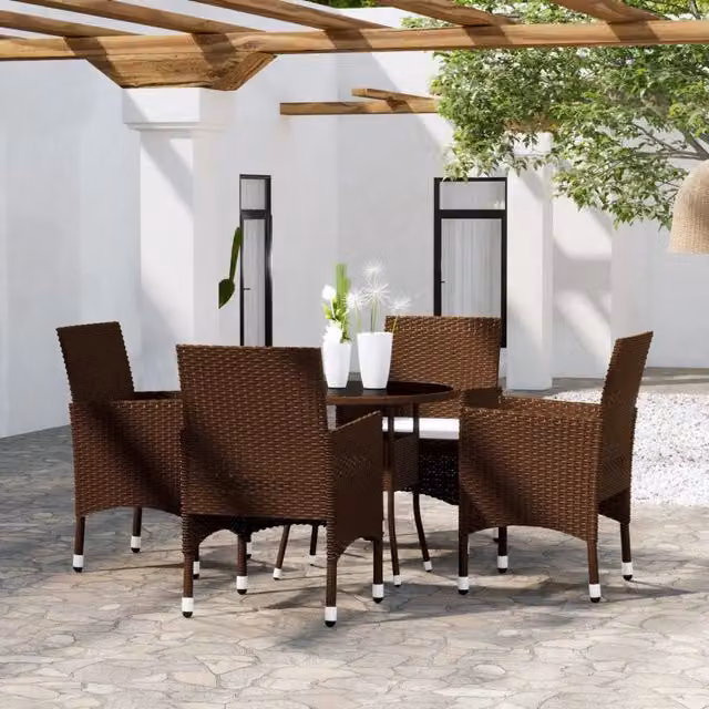 Set da Pranzo per Giardino 5 pz in Polyrattan Marrone 3058491
