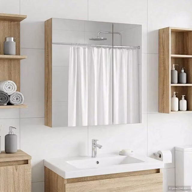 Mobiletto da bagno moderno vidaXL con specchio e ripiani interni, colore marrone, L/P/H: 60 x 14,5 x 70 cm