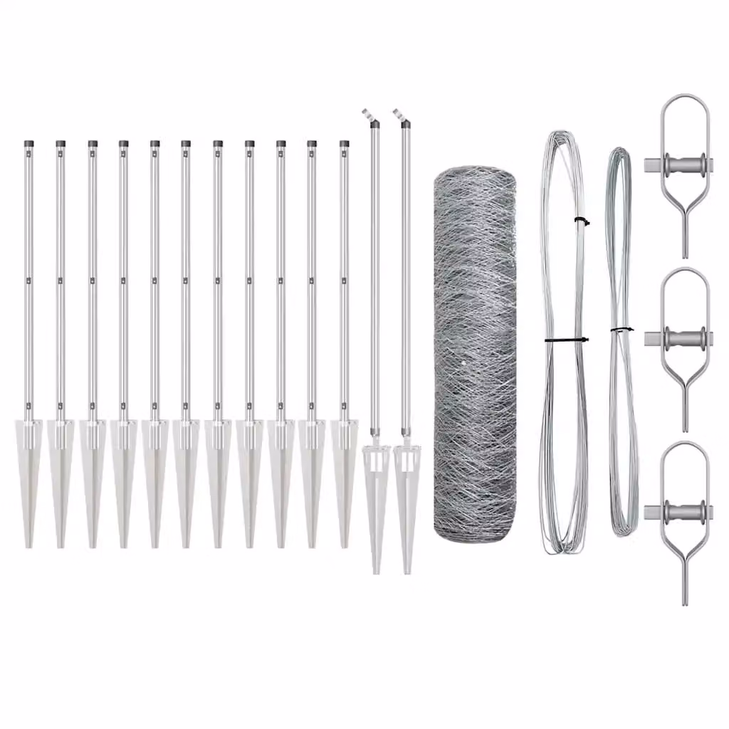 Recinzione esagonale in acciaio zincato con palo vidaXL, colore argento, L: 25 m, H: 0,8 m – 2