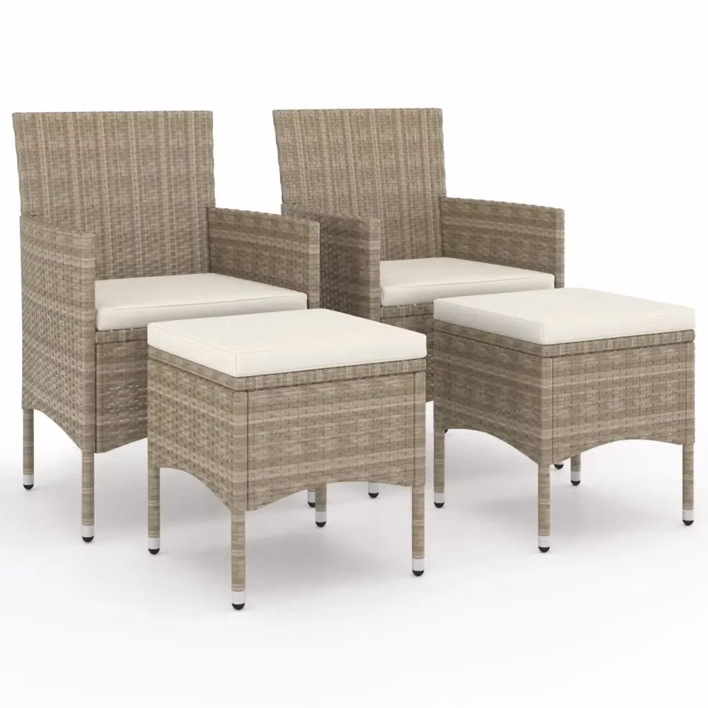 Set di 4 sedie da giardino con poggiapiedi vidaXL in polyrattan beige e bianco con cuscini inclusi – 2