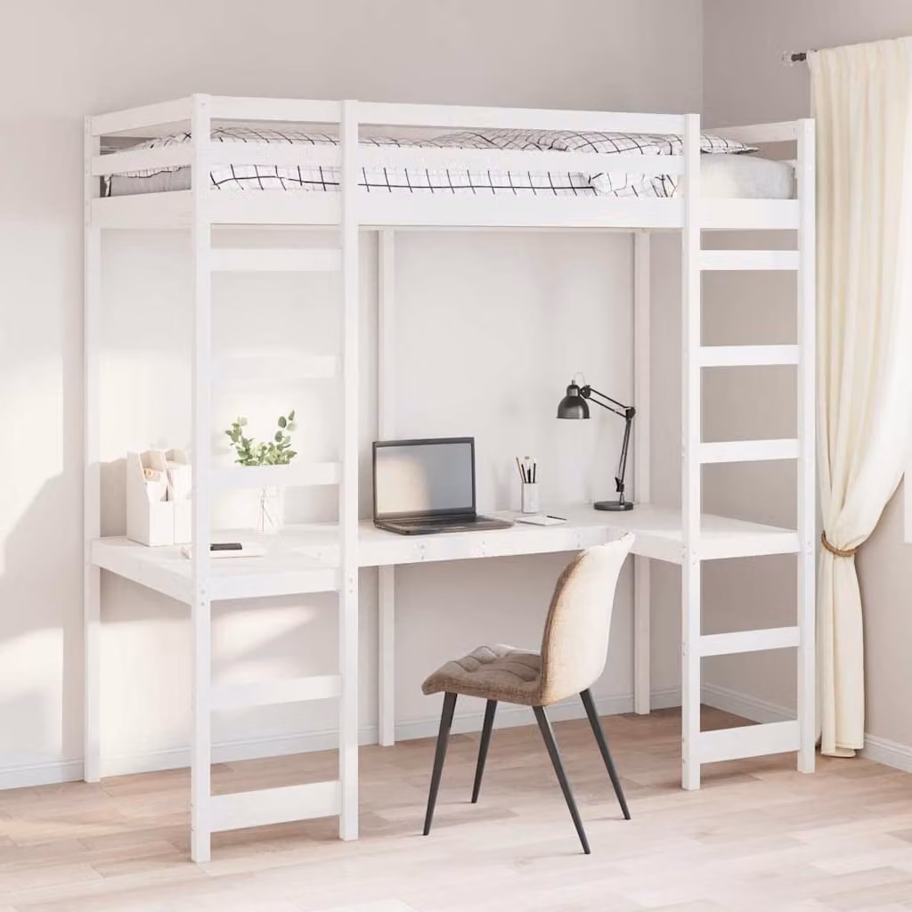 Struttura per letto a soppalco singolo vidaXL in pino massello bianco L/P/H: 190 x 90 x 205 cm