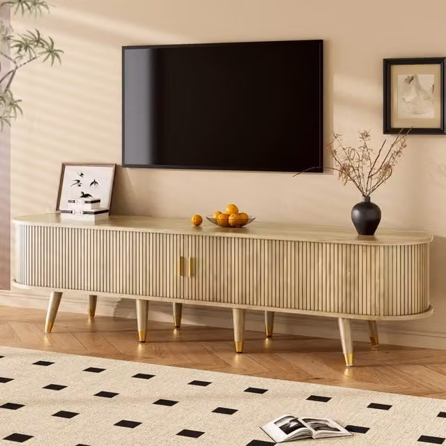 Mobile TV con ante scorrevoli, cassetti e ripiani aperti, gestione cavi per soggiorno, MDF rovere, 175 × 38 × 45 cm