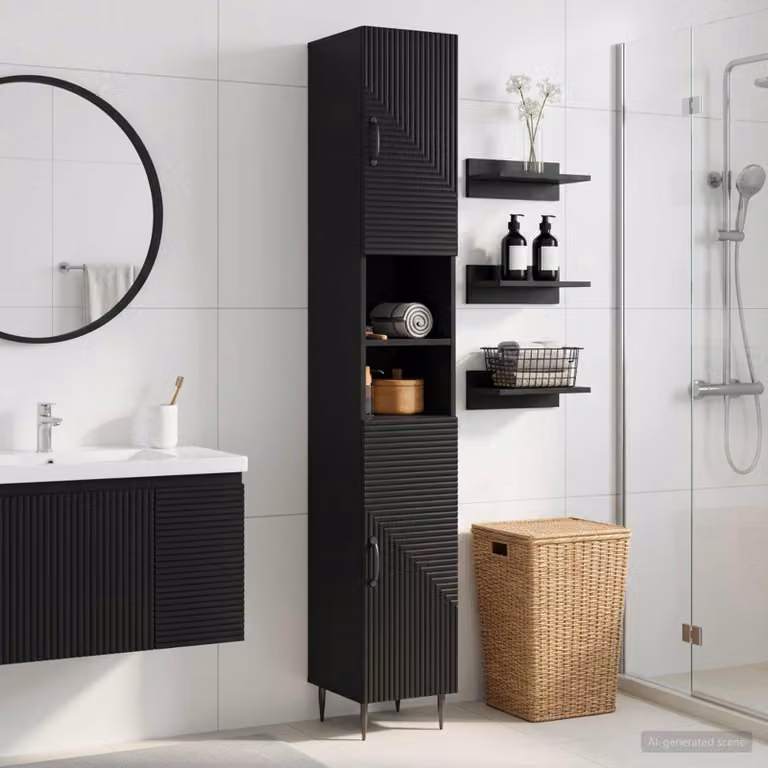 Armadio da bagno moderno vidaXL HAARLEM nero con ripiano aperto e ante a battente