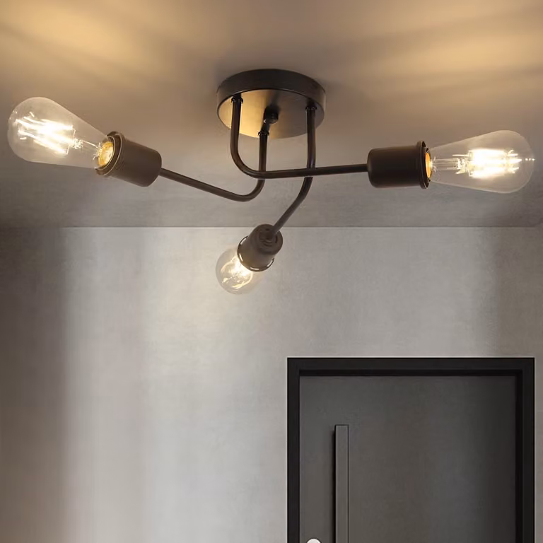 ZMH Lampada da soffitto vintage, lampada da soffitto retrò nera a 3 luci, lampada per soggiorno, camera da letto e sala da pranzo, stile industriale, attacco E27, lampadina non inclusa