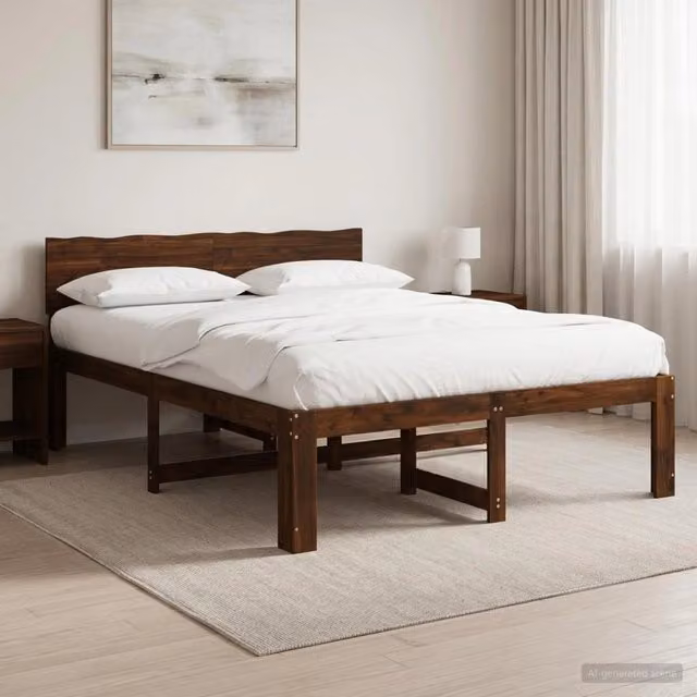 Letto matrimoniale moderno vidaXL in legno di acacia marrone con testiera L 124 cm x P 200 cm x H 81 cm – 1