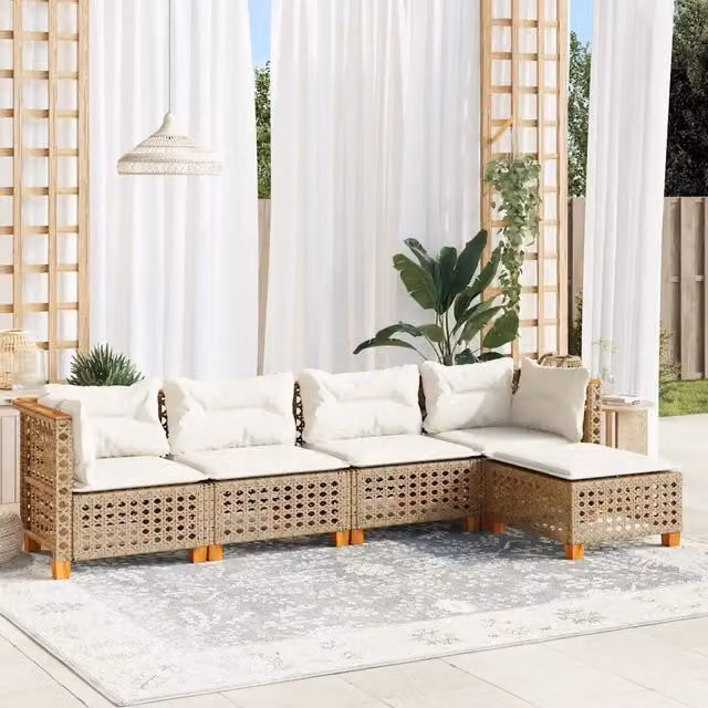 Set Divano da Giardino 5 pz con Cuscini Beige in Polyrattan 3261790