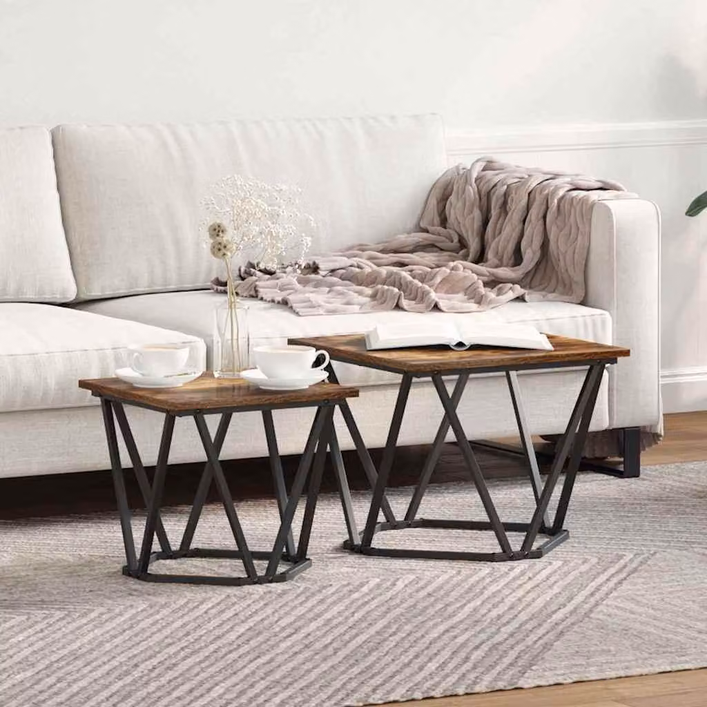 Maison Exclusive - Set di due tavolini, legno di quercia affumicato, 50 x 50 x 40 cm