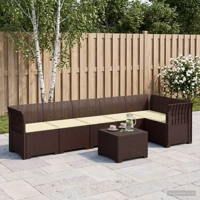 Divano da Giardino 6 Posti con Cuscini Aspetto Rattan PP 3444110