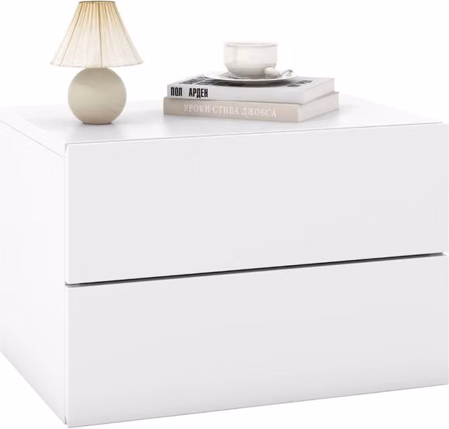 Set di 2 comodini sospesi Design Mania con cassetti, tavolini da parete moderni in bianco opaco
