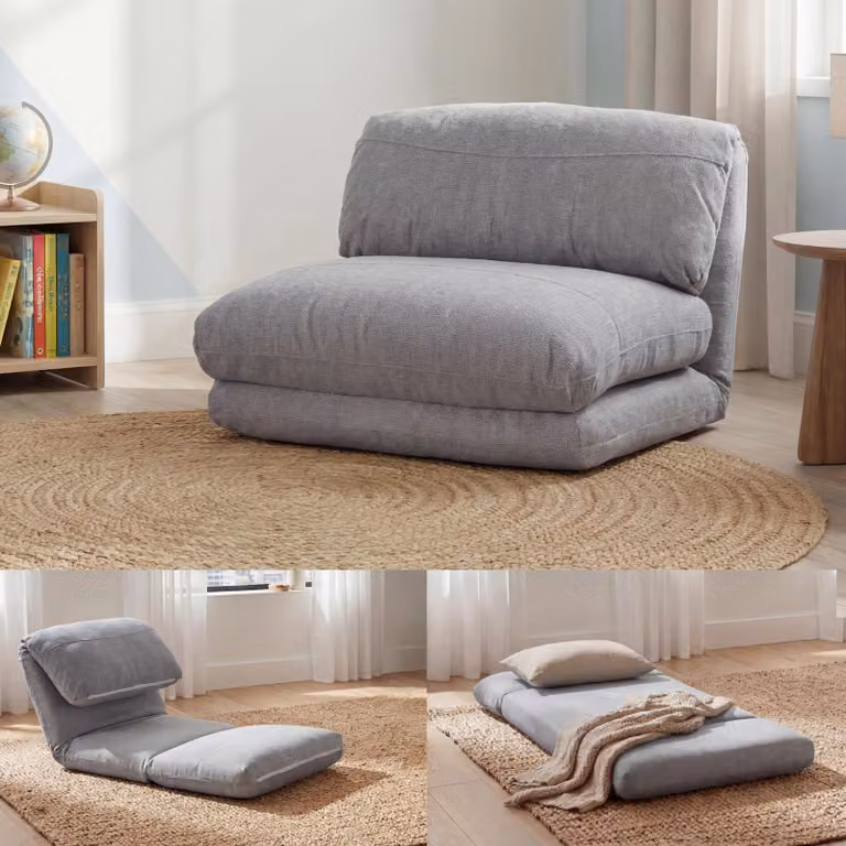 Poltrona letto HWC-E68, divano letto funzionale poltrona pieghevole reclinabile, tessuto/tessuto ~ grigio chiaro