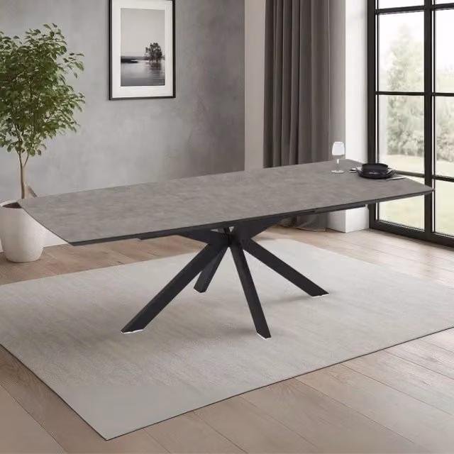 Tavolo da pranzo allungabile EFFEZE moderno con piano in MDF grigio opaco e gambe in metallo nero L/P/H: 180 x 100 x 76 cm – 1